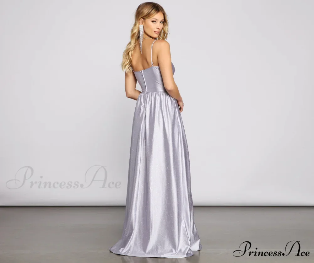 Riley Glitter Satin Charming A-Line Formal Dress - Image 2