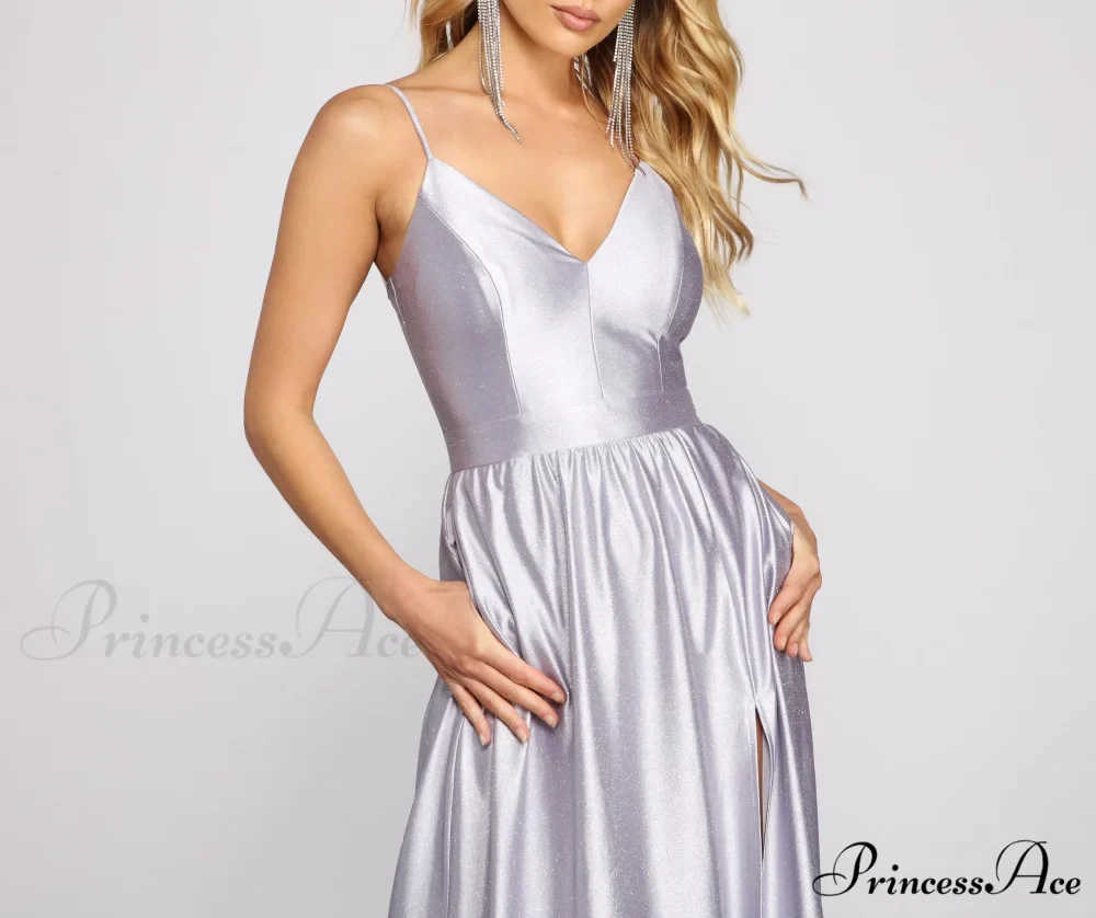 Riley Glitter Satin Charming A-Line Formal Dress - Image 3