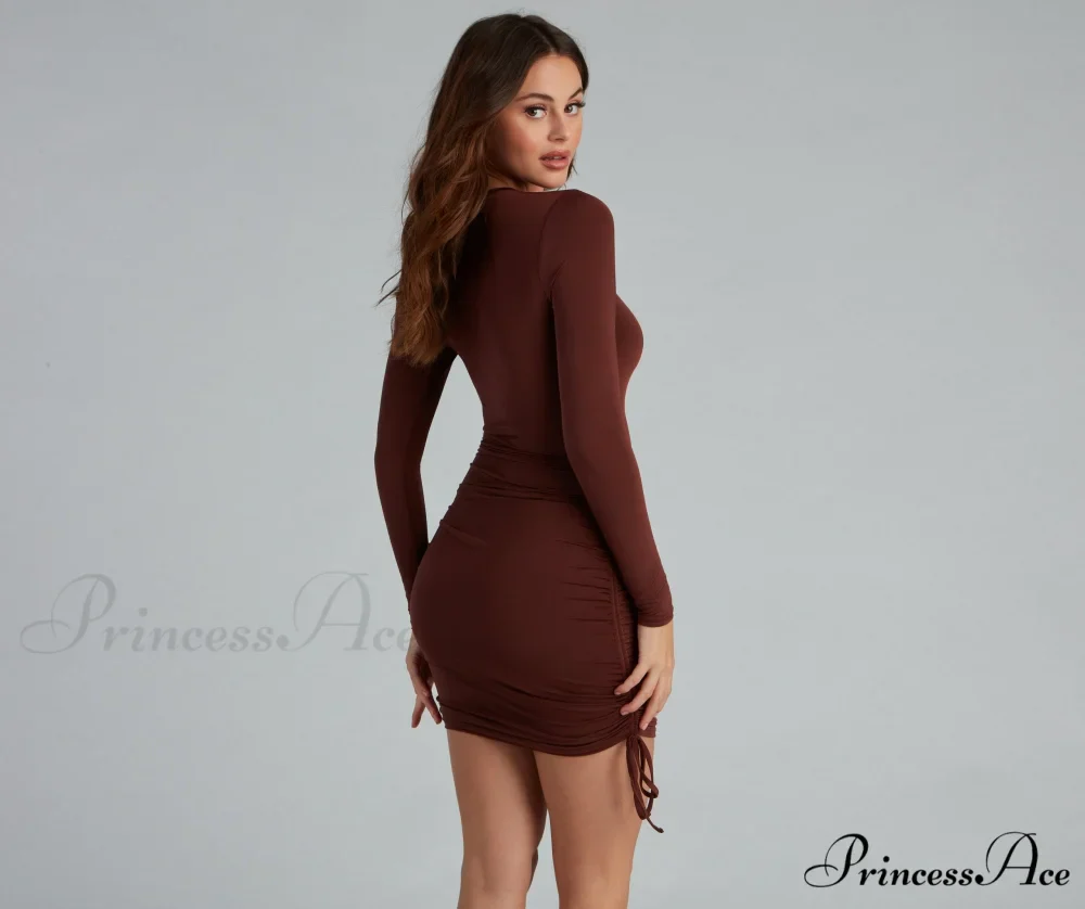 Ruched Babe Long Charming Sleeve Mini Dress - Image 2