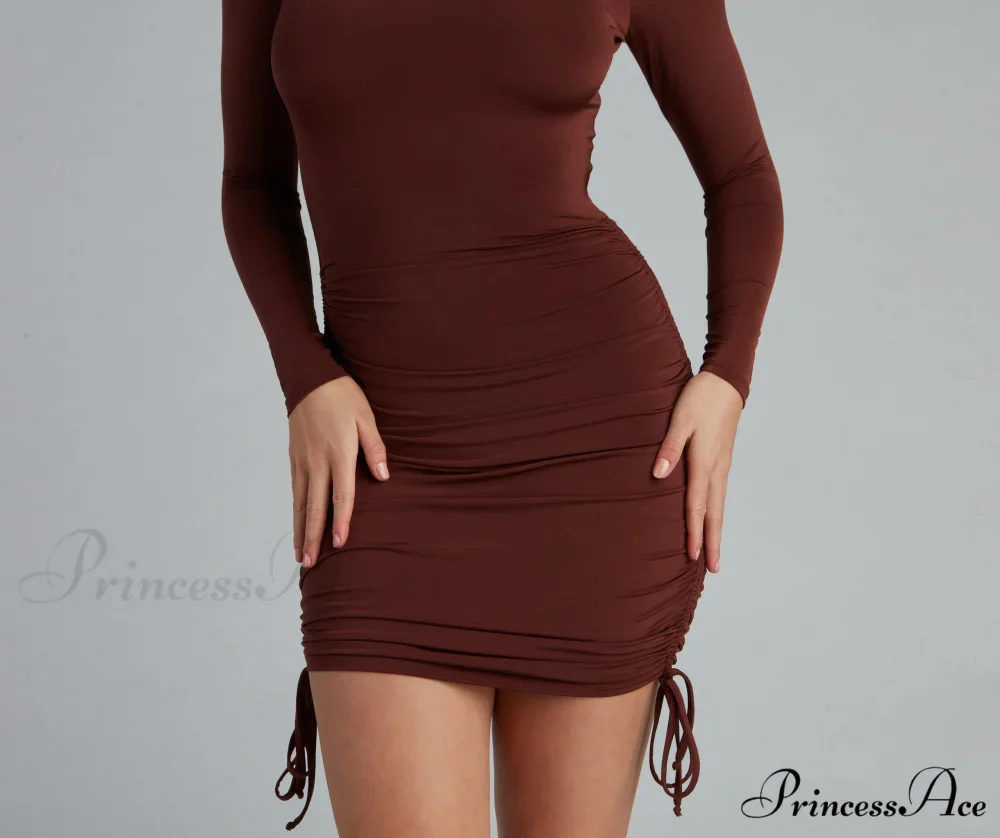 Ruched Babe Long Charming Sleeve Mini Dress - Image 4