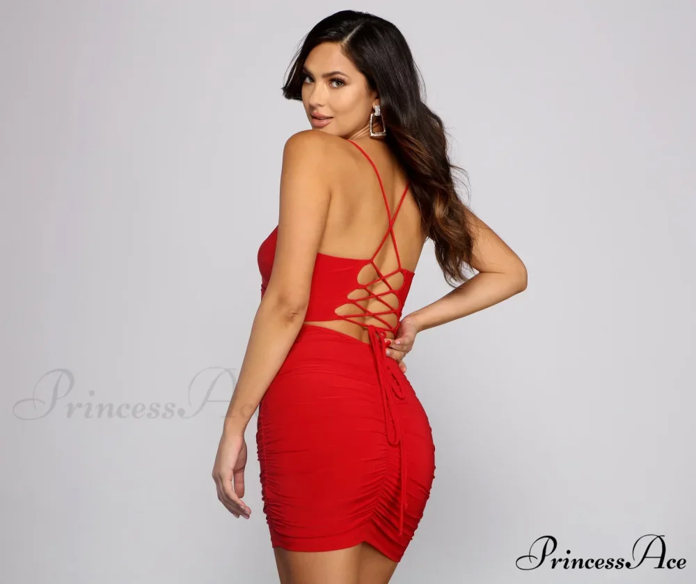 Ruched to The Max Graceful Lace Up Mini Dress - Image 2