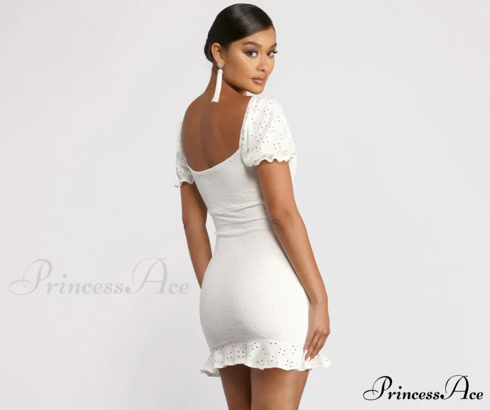 Ruffled Eyelet Puff Charming Sleeve Mini Dress - Image 2