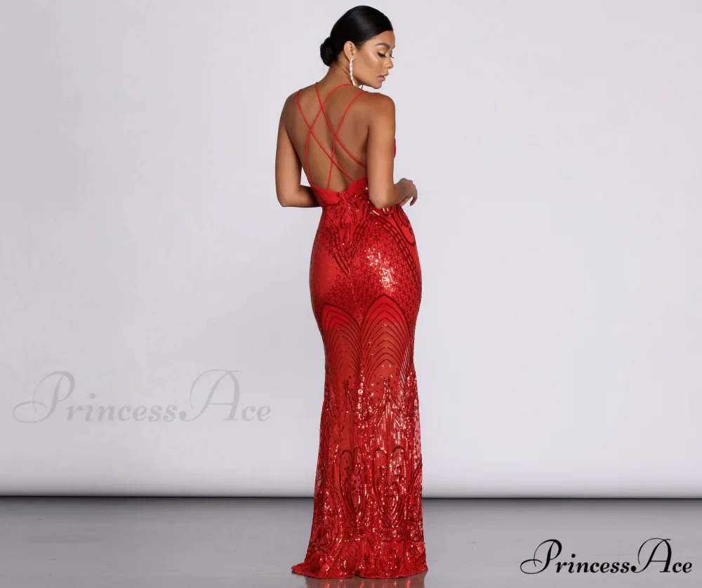 Salma Formal Sequin Charming Scroll Print Dress - Image 3
