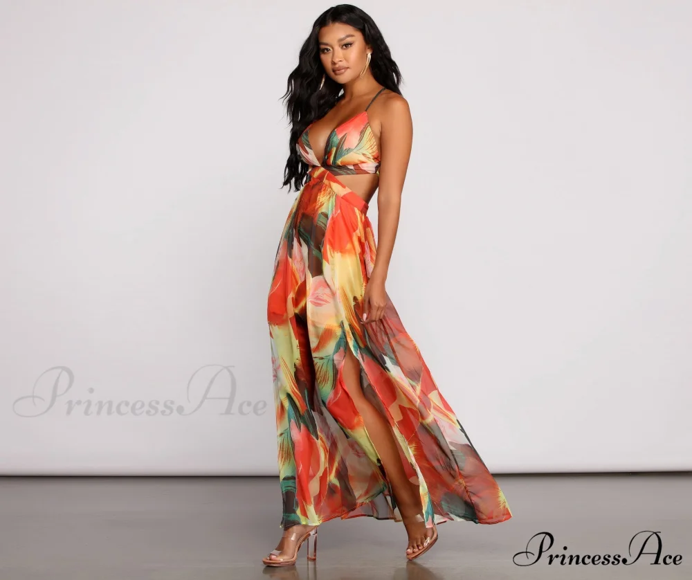 Brighter Vibes Lace-Up Charming Chiffon Maxi Dress - Image 4