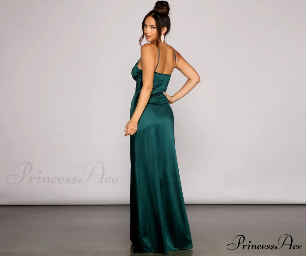 Carmen High-Slit Stylish Satin Formal Dress - Image 2