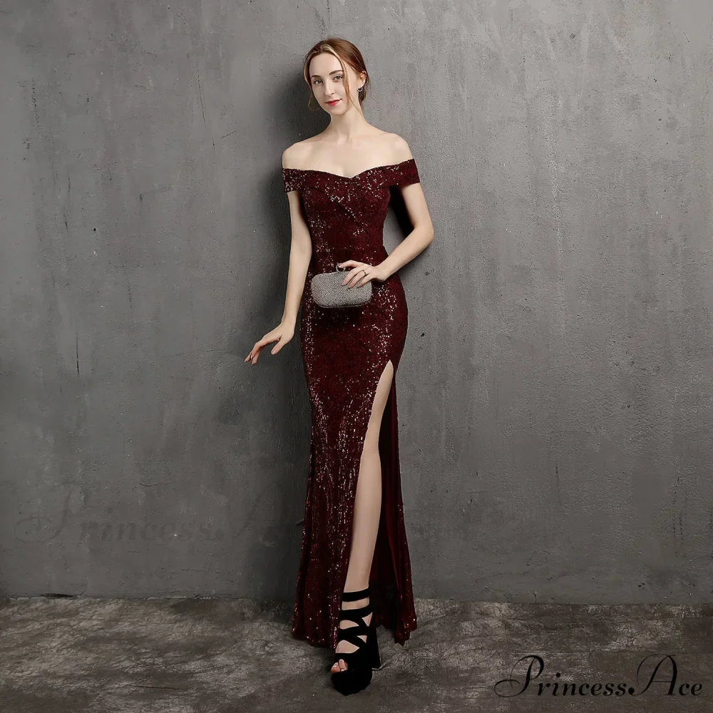 Clara Glitter Off the Graceful Shoulder Split Dress For Prom - Image 11