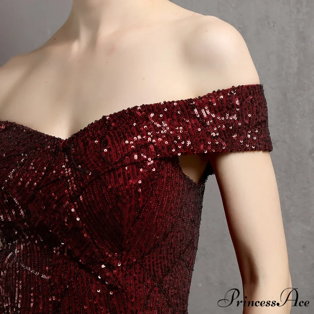 Clara Glitter Off the Graceful Shoulder Split Dress For Prom - Image 12