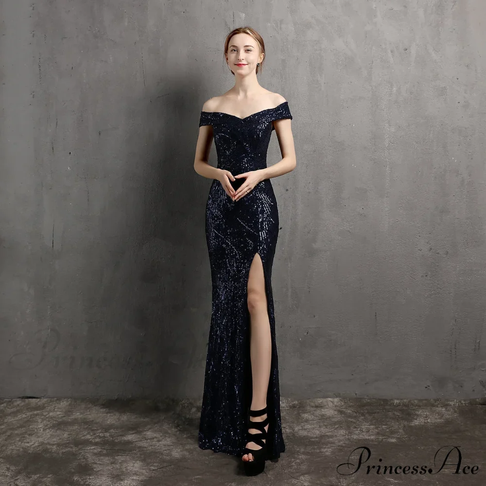 Clara Glitter Off the Graceful Shoulder Split Dress For Prom - Image 13