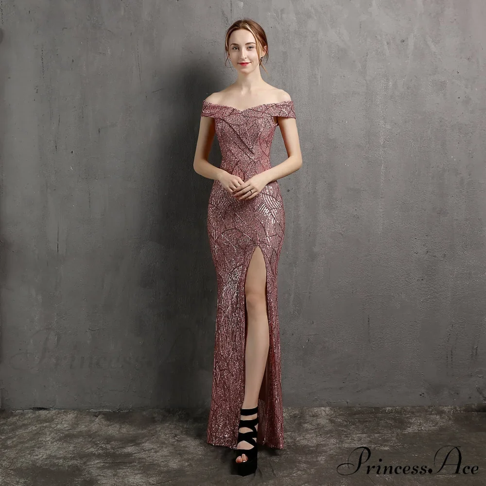 Clara Glitter Off the Graceful Shoulder Split Dress For Prom - Image 16