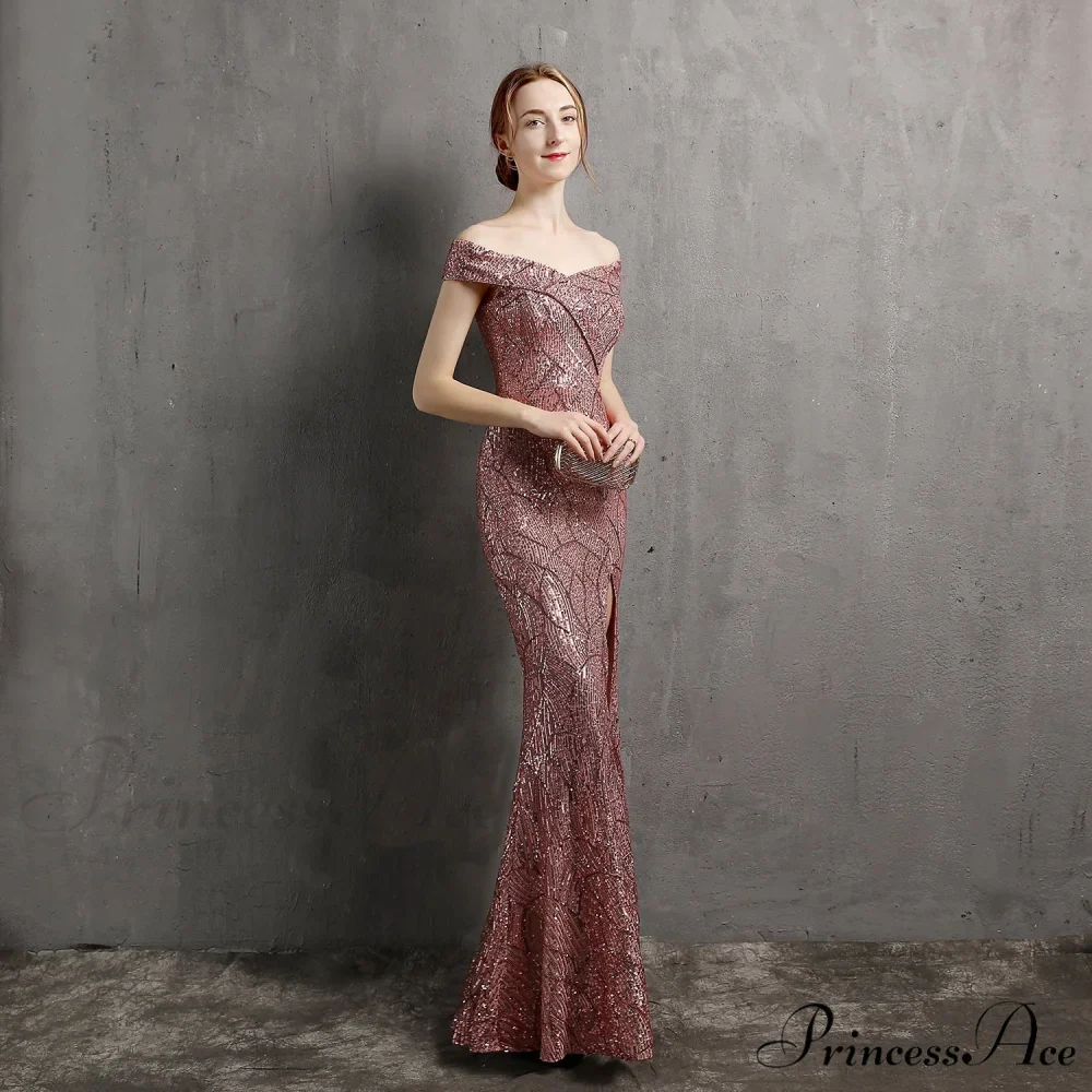 Clara Glitter Off the Graceful Shoulder Split Dress For Prom - Image 17