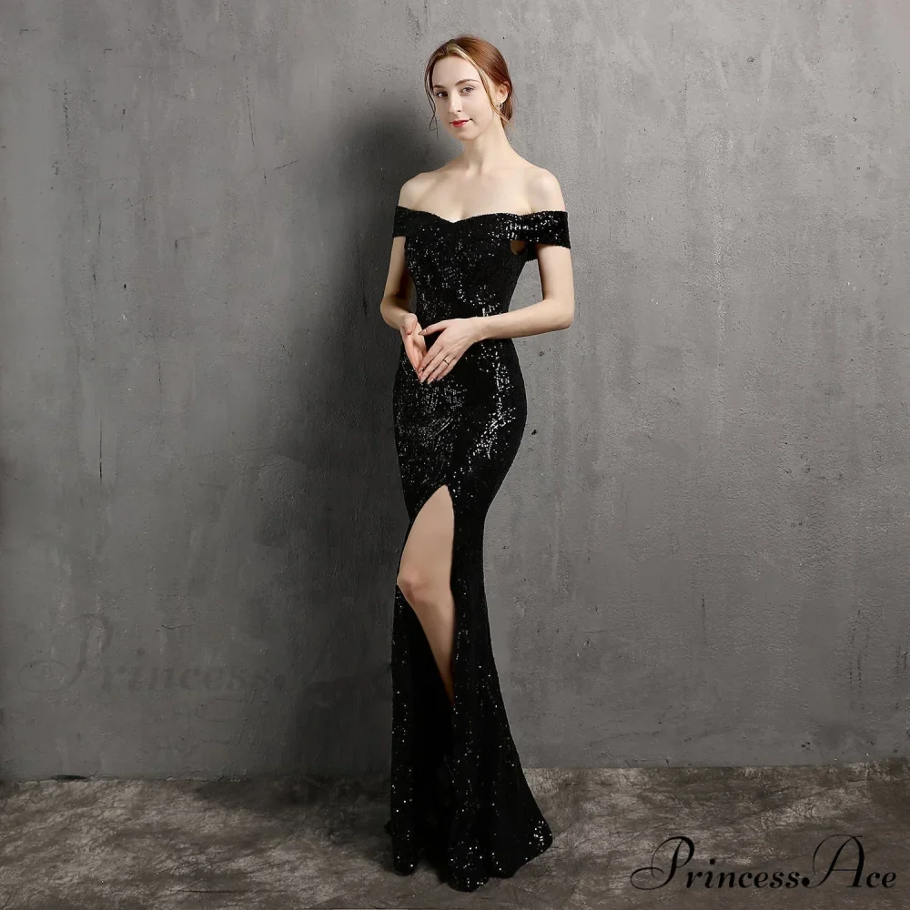 Clara Glitter Off the Graceful Shoulder Split Dress For Prom - Image 2