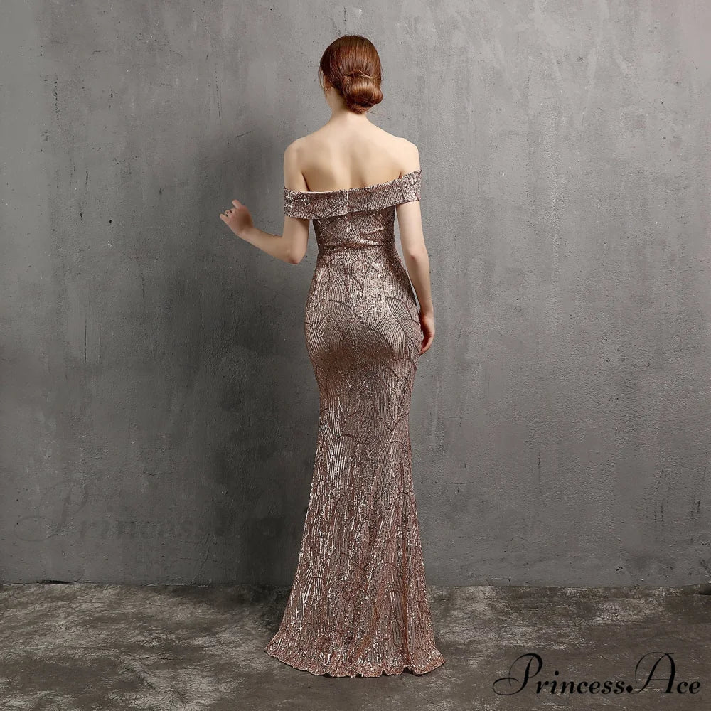 Clara Glitter Off the Graceful Shoulder Split Dress For Prom - Image 21