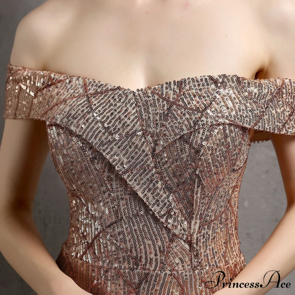 Clara Glitter Off the Graceful Shoulder Split Dress For Prom - Image 22