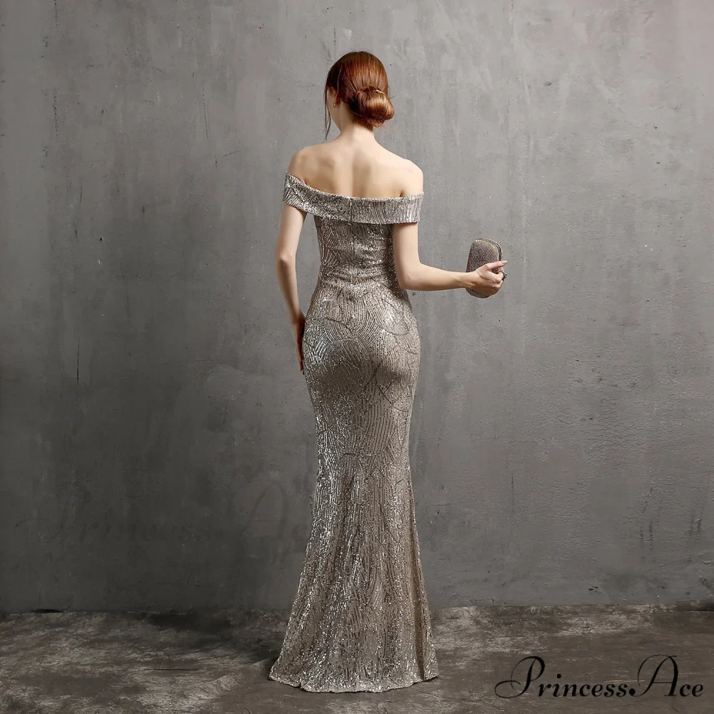 Clara Glitter Off the Graceful Shoulder Split Dress For Prom - Image 24