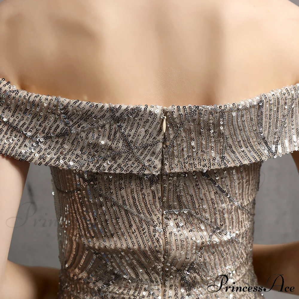 Clara Glitter Off the Graceful Shoulder Split Dress For Prom - Image 25