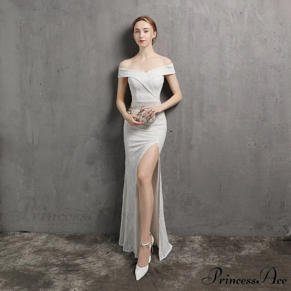 Clara Glitter Off the Graceful Shoulder Split Dress For Prom - Image 5