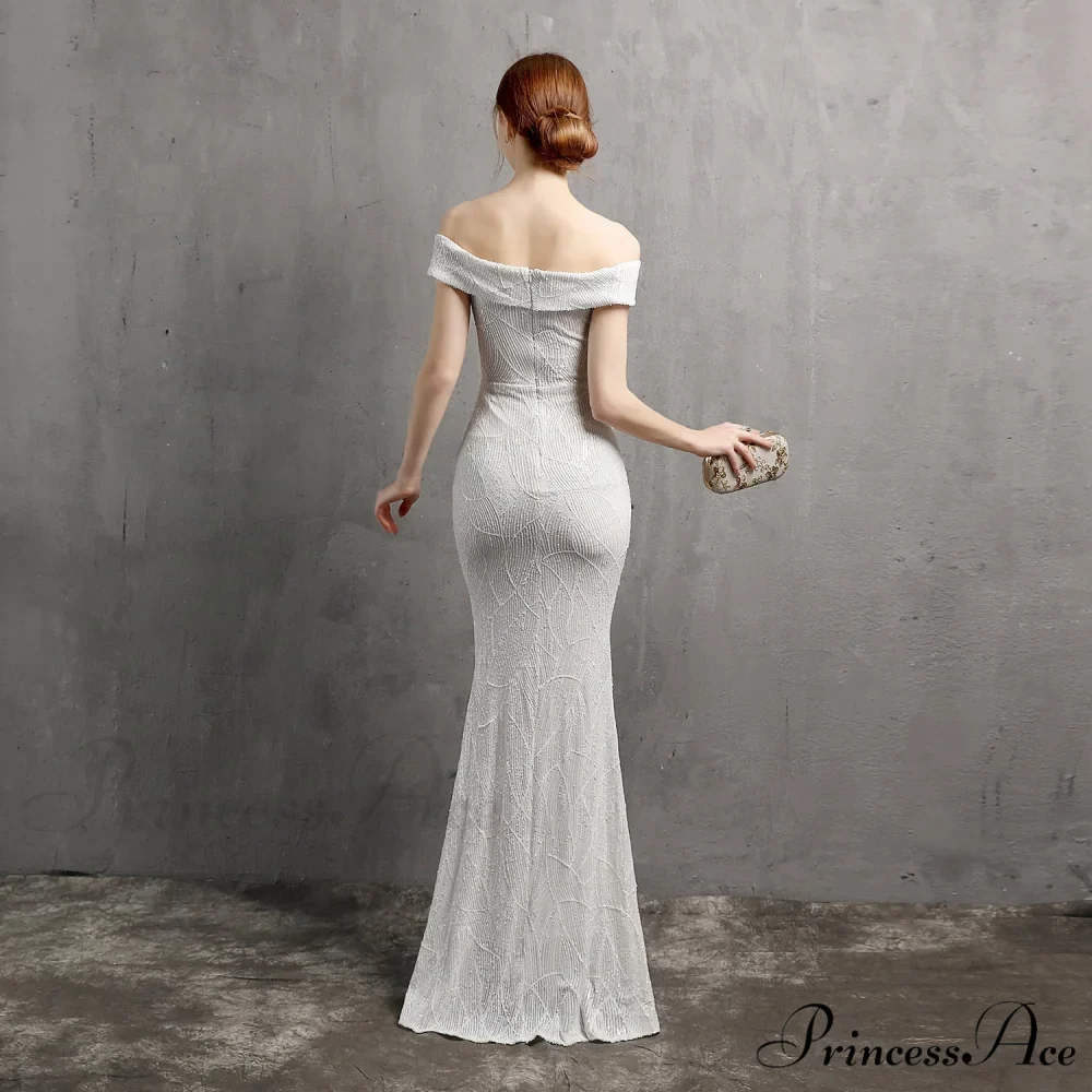Clara Glitter Off the Graceful Shoulder Split Dress For Prom - Image 6