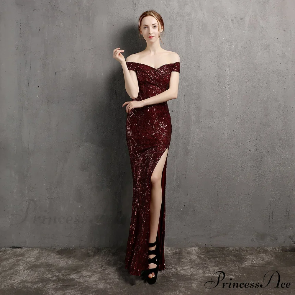 Clara Glitter Off the Graceful Shoulder Split Dress For Prom - Image 9