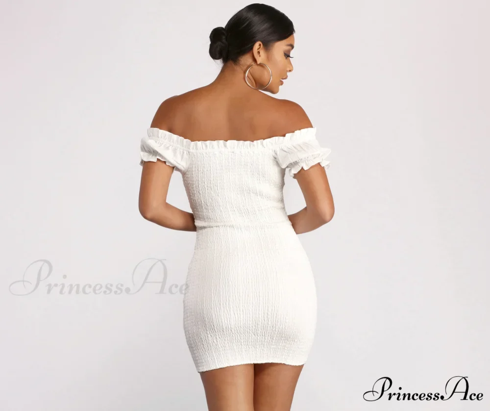 Show 'Em Off Charming Shoulder Smocked Mini Dress - Image 2