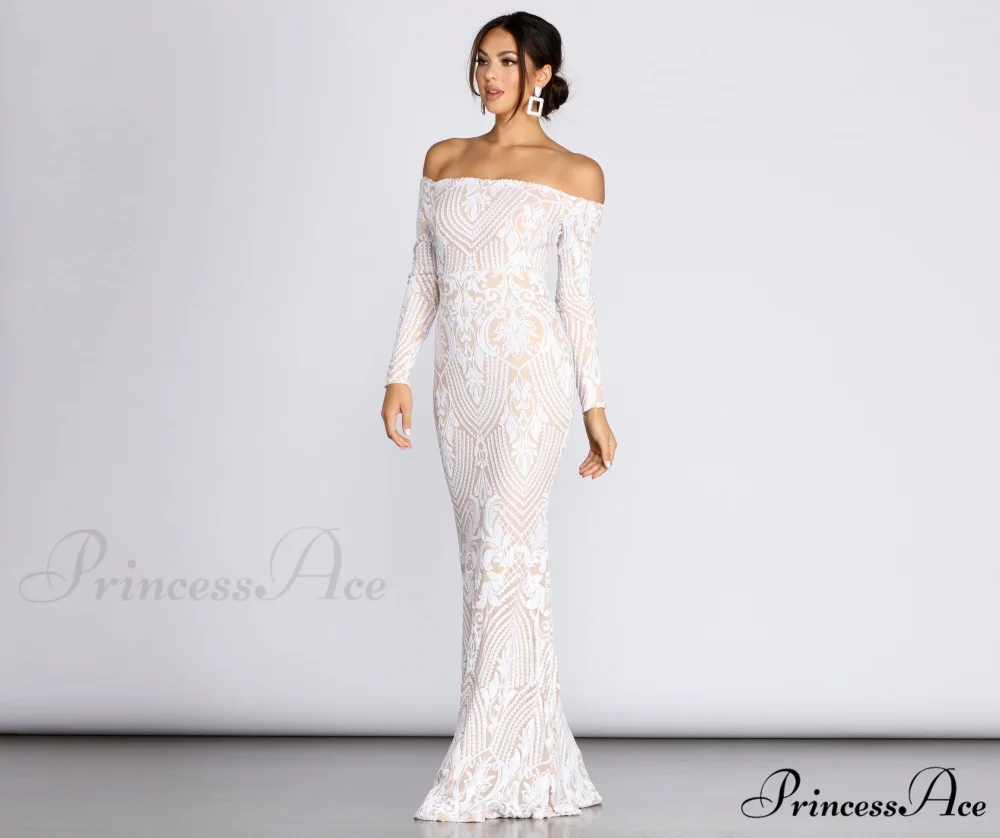Sierra Sequin Off Charming The Shoulder Formal Dress - Image 2