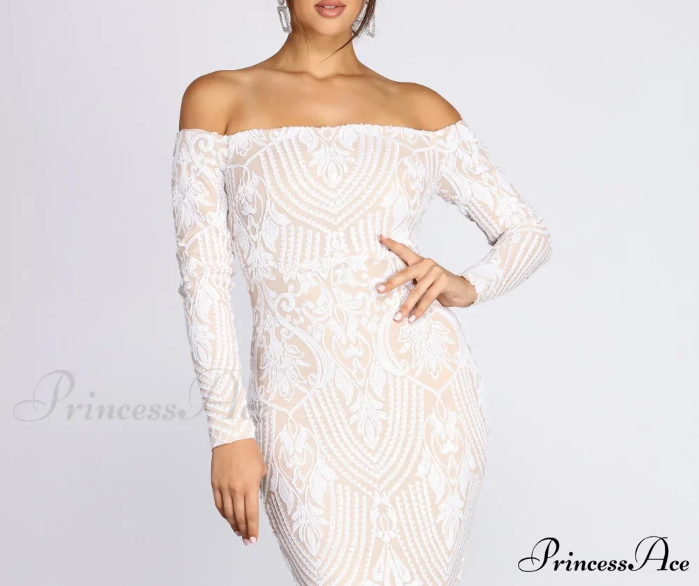 Sierra Sequin Off Charming The Shoulder Formal Dress - Image 3