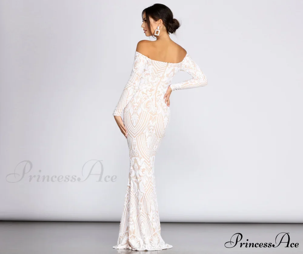 Sierra Sequin Off Charming The Shoulder Formal Dress - Image 4