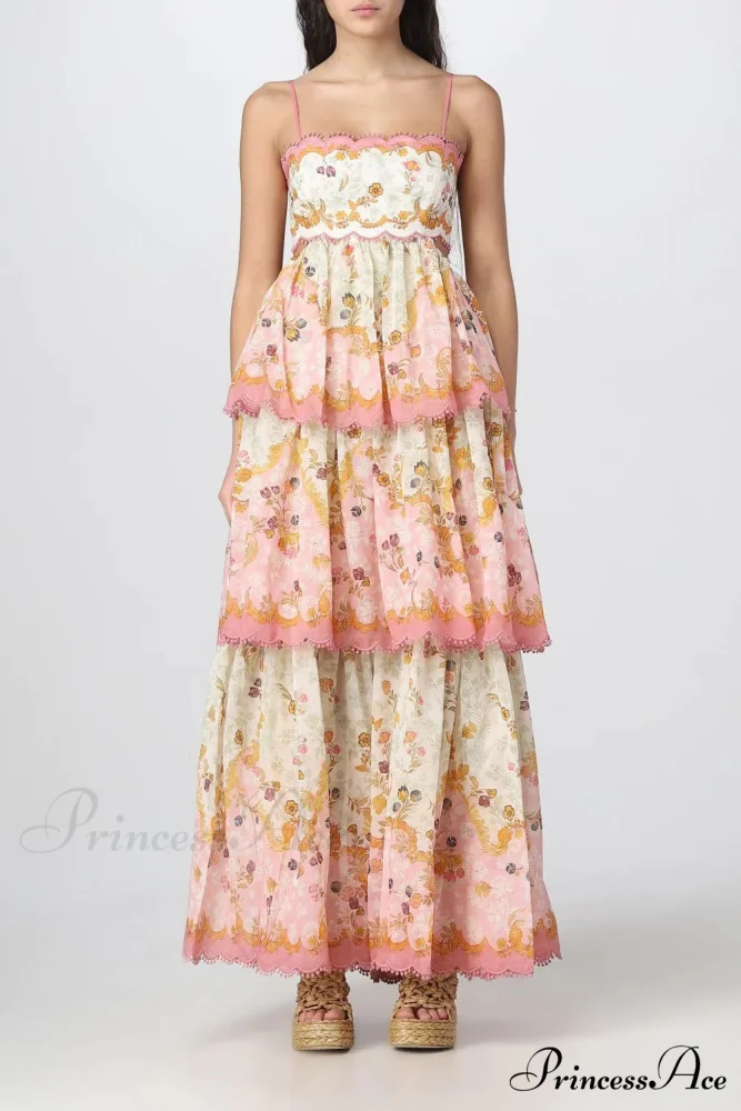 Floral Lace-Trim Midi Charming Dress In Pink - Image 2