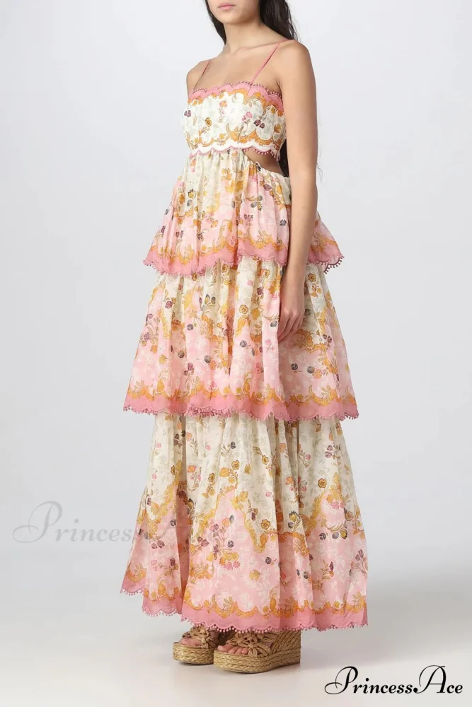 Floral Lace-Trim Midi Charming Dress In Pink - Image 3