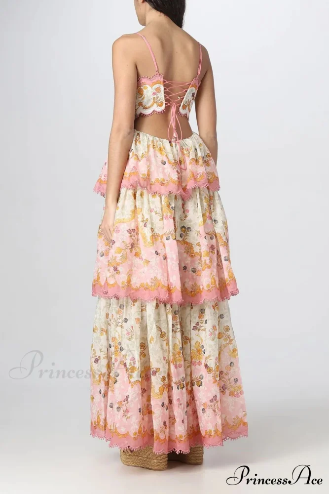 Floral Lace-Trim Midi Charming Dress In Pink - Image 4