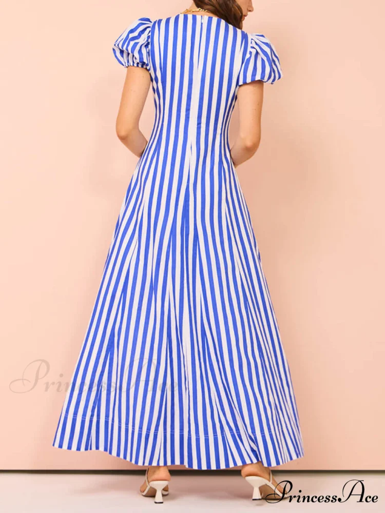 Bubble Sleeve In Charming Stripe Wavy Maxi Dress - Image 5