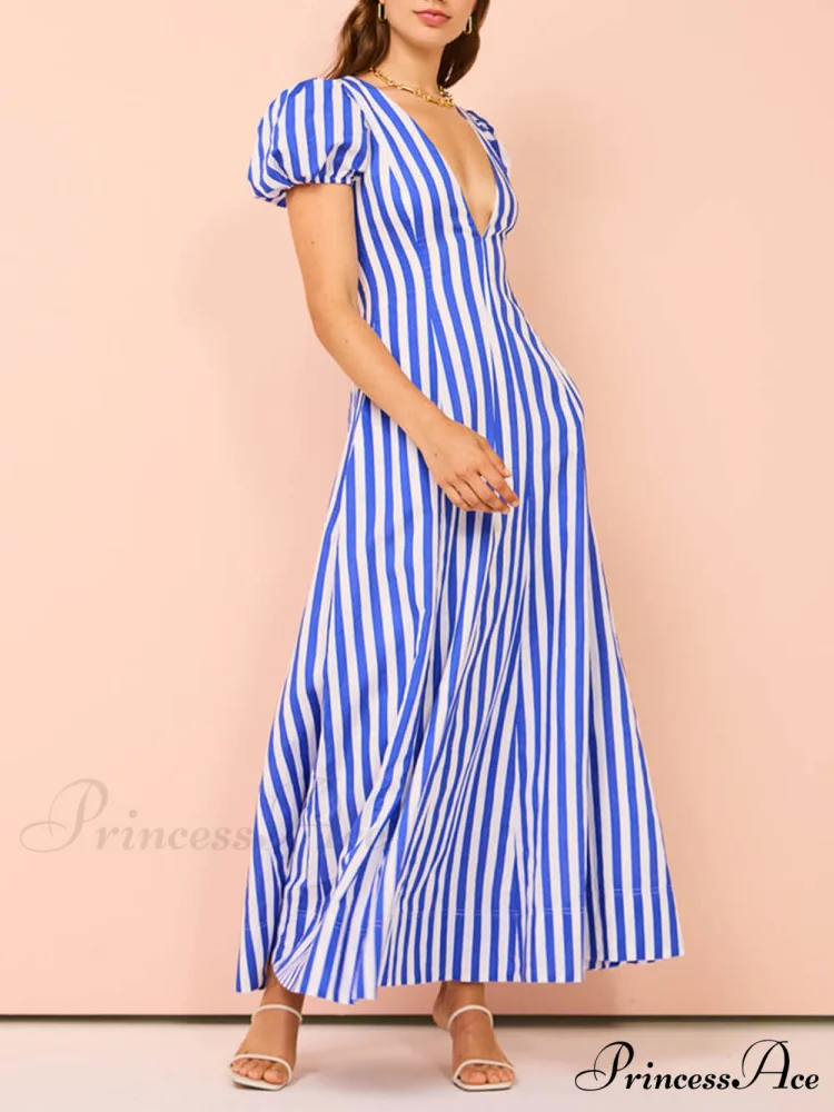 Bubble Sleeve In Charming Stripe Wavy Maxi Dress - Image 6