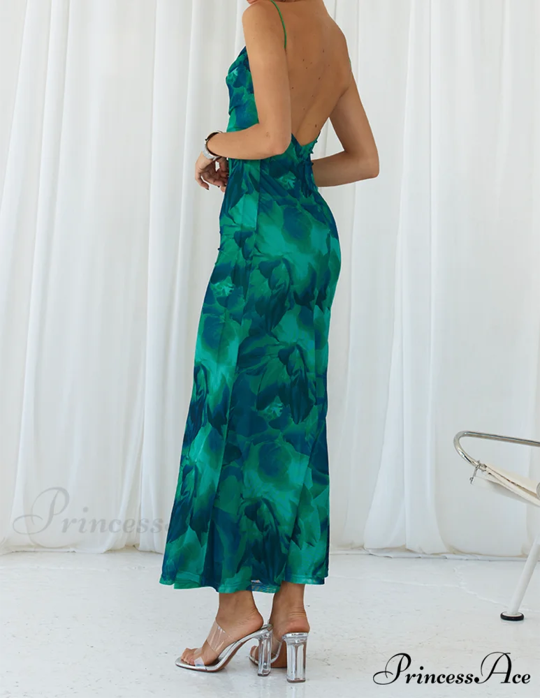 Calista Green Bloom Cowl Graceful Neck Slip Maxi Dress - Image 3