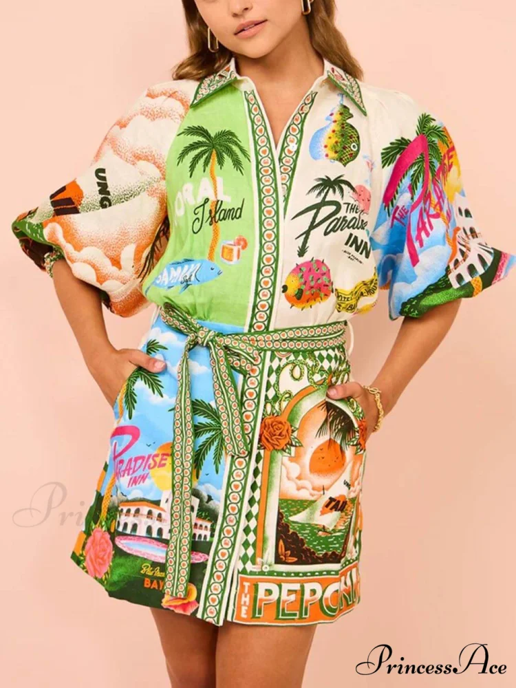 Casual Unique Printed Charming Shirt Cardigan Dress - Image 3