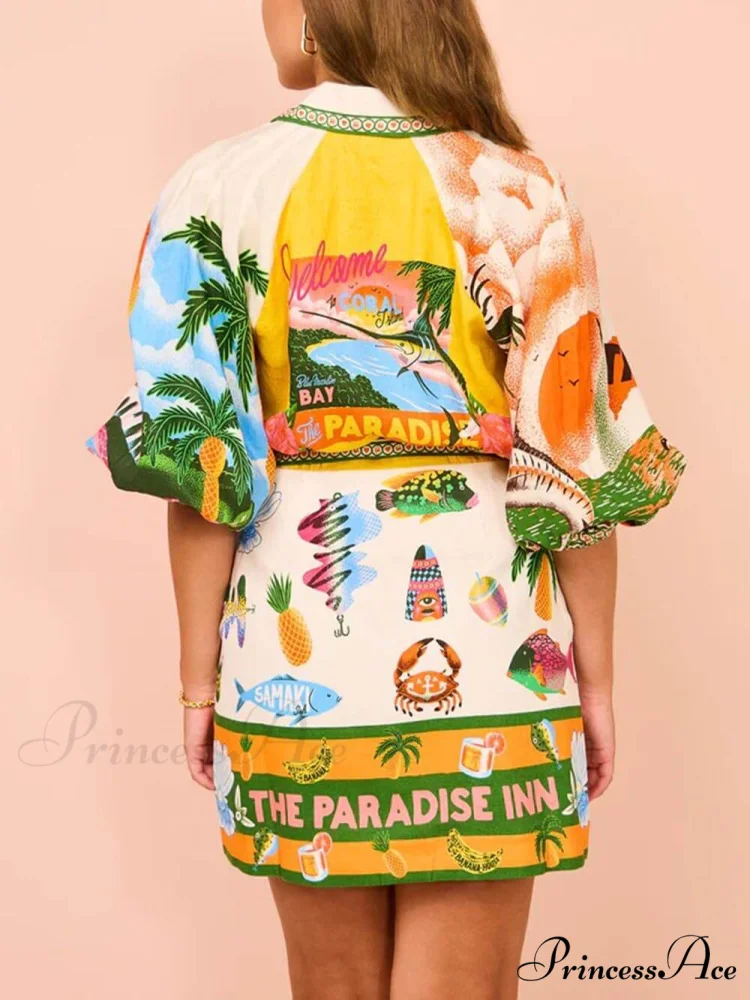 Casual Unique Printed Charming Shirt Cardigan Dress - Image 4