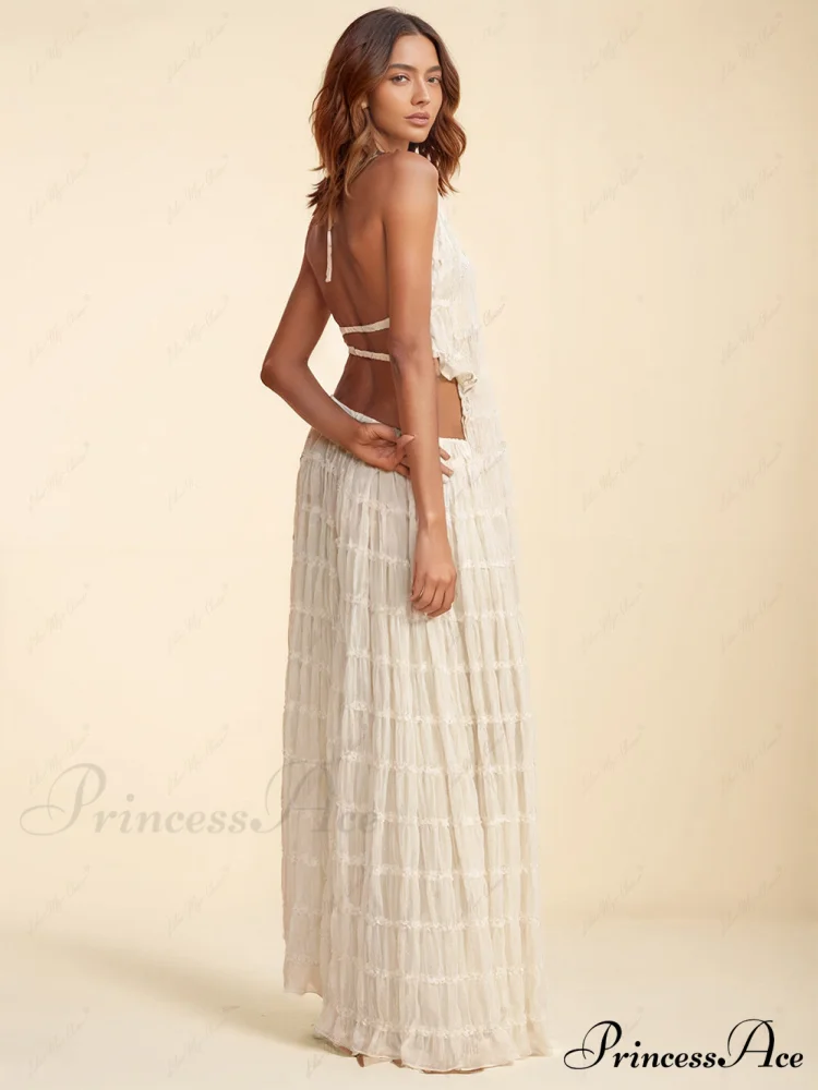 Charm Pleated Drawstring Charming Waist Tiered Maxi Skirt - Image 4