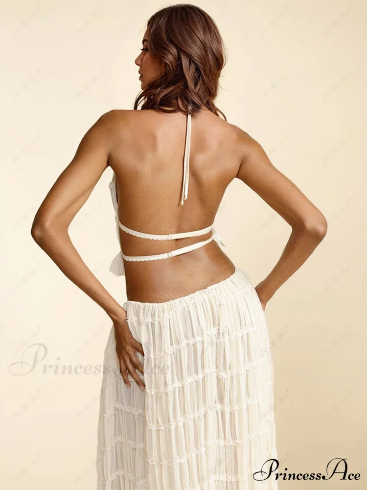 Charm Pleated Drawstring Charming Waist Tiered Maxi Skirt - Image 5