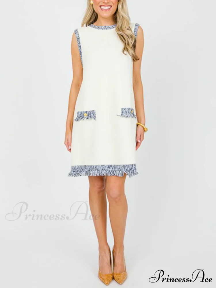 Chic Contrast Stitching Charming Fringe Mini Dress - Image 2