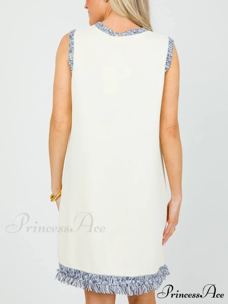 Chic Contrast Stitching Charming Fringe Mini Dress - Image 6