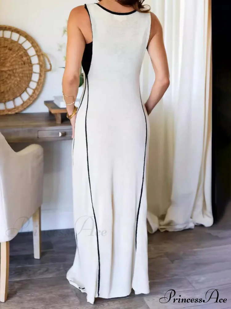 Contrast Color Self-Tie Charming Flowy Oversized Maxi Dress - Image 4