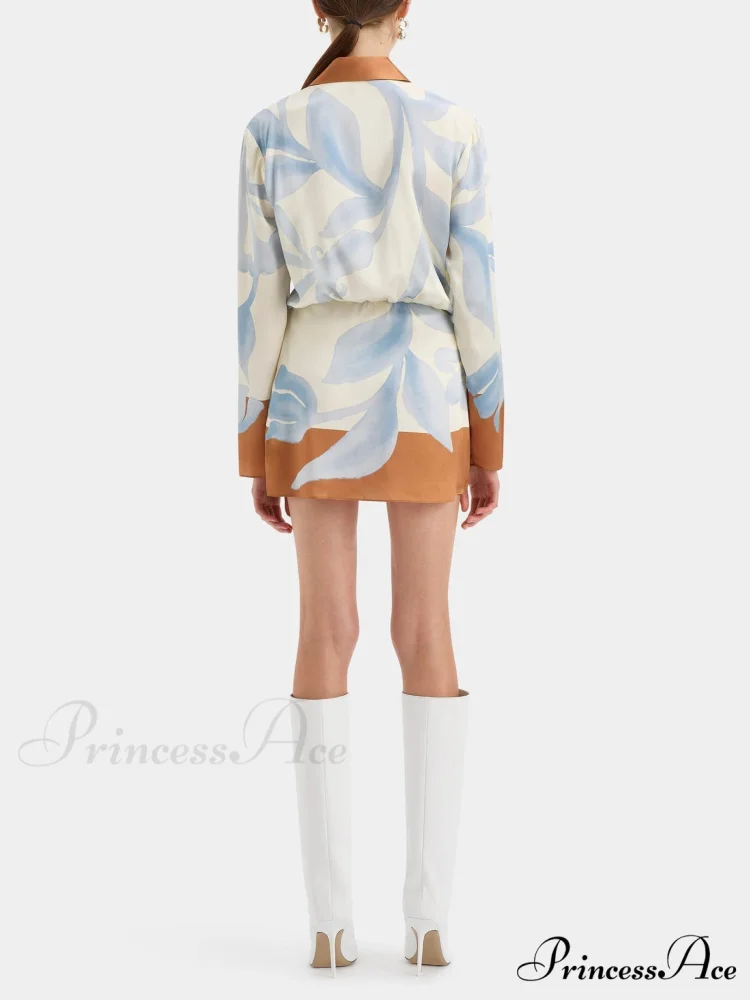 Contrast Color Tie-Dye Irregular Graceful Knotted Shirt Short Dress - Image 3