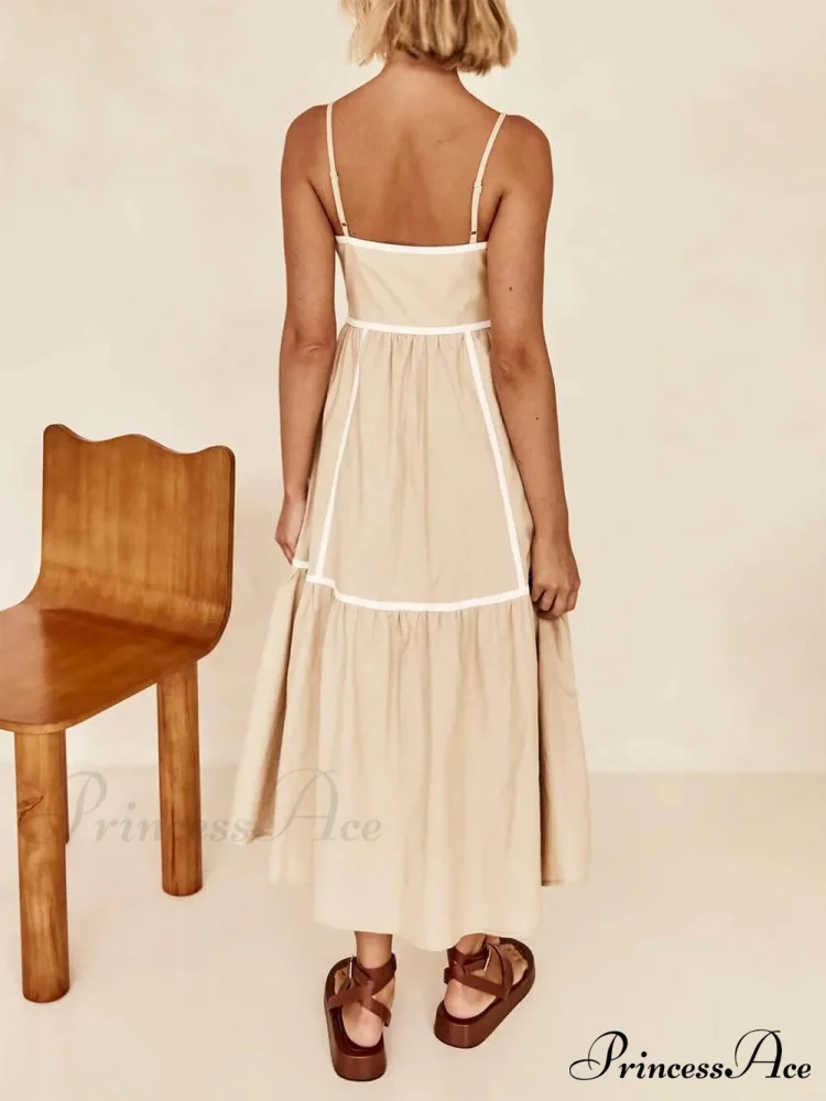 Contrast Color Trim Charming Adjustable Straps Midi Dress - Image 10