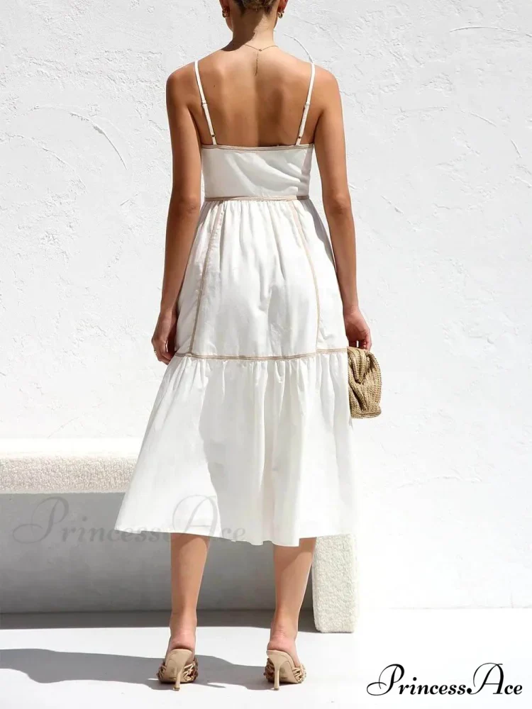Contrast Color Trim Charming Adjustable Straps Midi Dress - Image 4