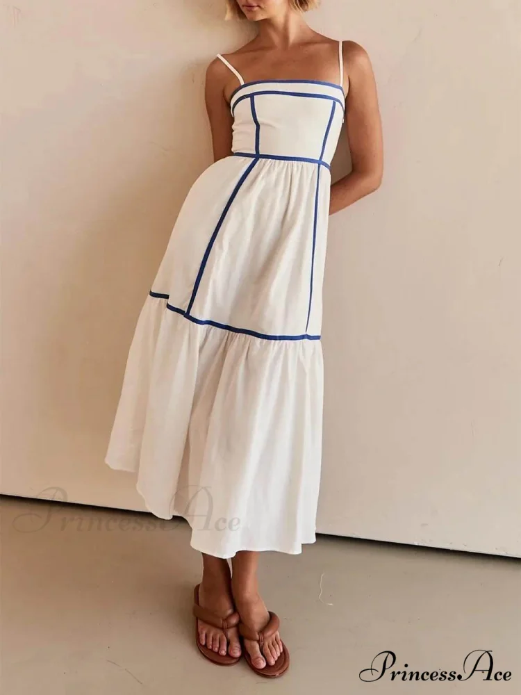 Contrast Color Trim Charming Adjustable Straps Midi Dress - Image 5