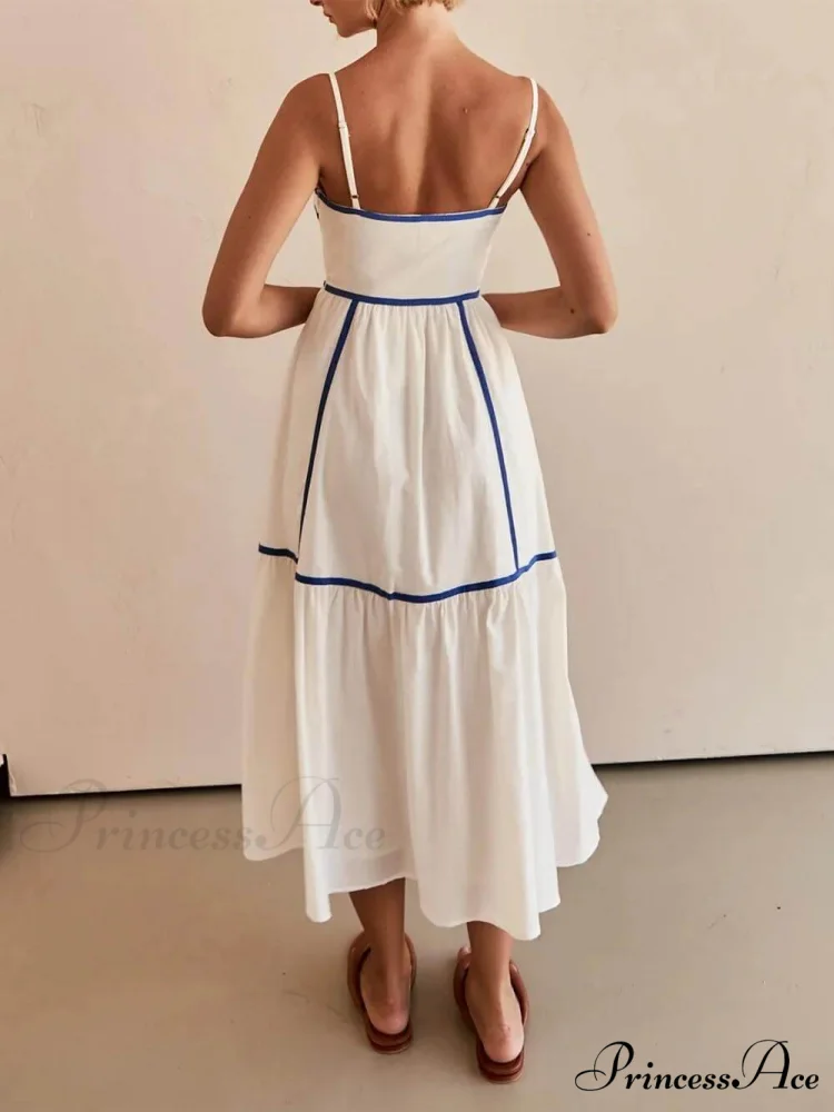 Contrast Color Trim Charming Adjustable Straps Midi Dress - Image 7