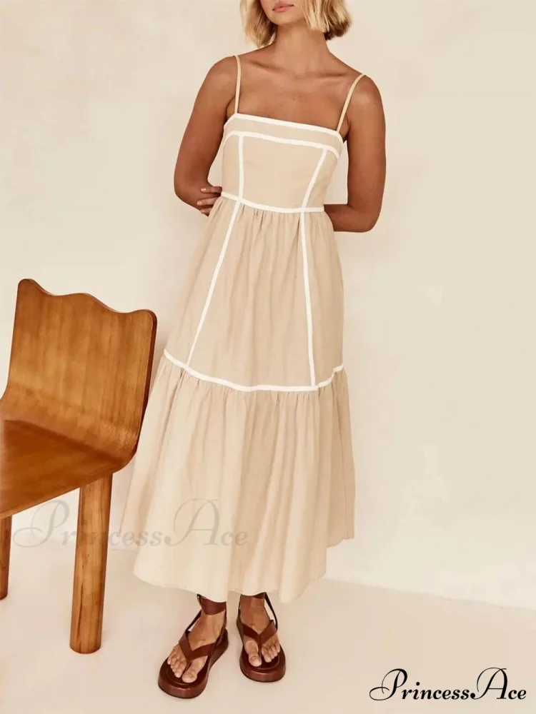 Contrast Color Trim Charming Adjustable Straps Midi Dress - Image 8