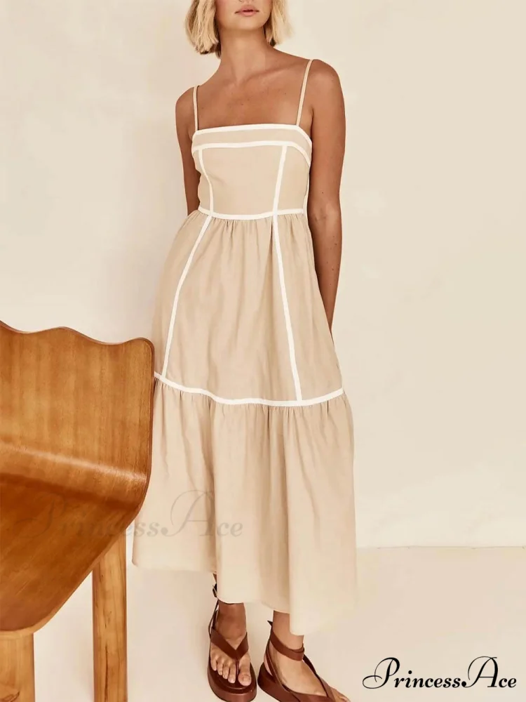 Contrast Color Trim Charming Adjustable Straps Midi Dress - Image 9
