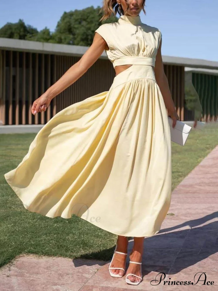 Cutout Waist Pocketed Charming Vacation Midi Dress - Image 10