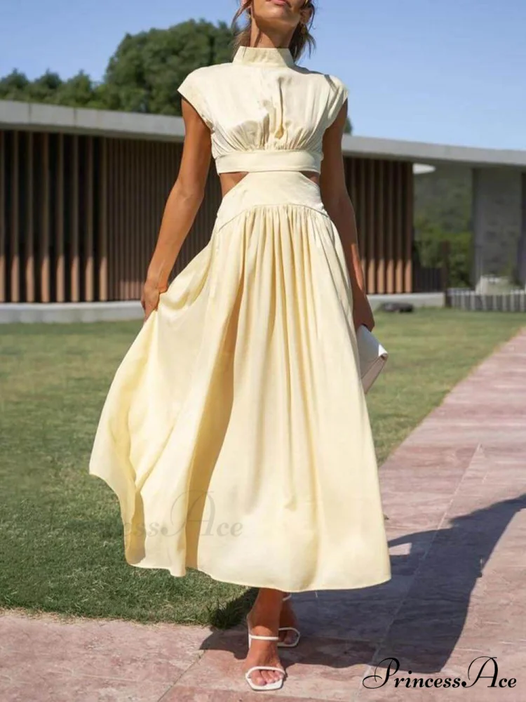Cutout Waist Pocketed Charming Vacation Midi Dress - Image 11