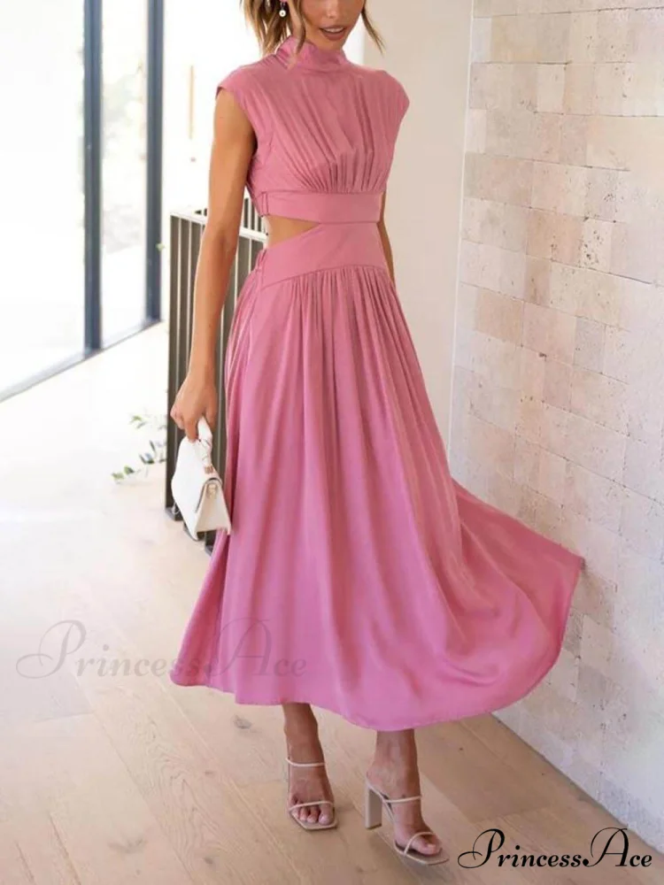 Cutout Waist Pocketed Charming Vacation Midi Dress - Image 14
