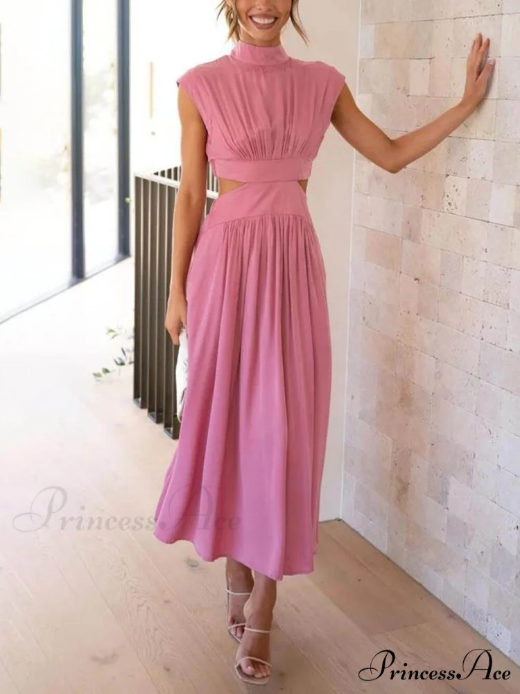 Cutout Waist Pocketed Charming Vacation Midi Dress - Image 15
